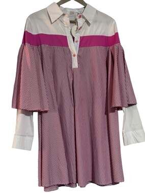 Leena Striped Colorblock Flared Sleeve Shirt Dress Size S